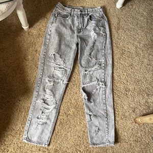American Eagle White/Grey Washed Mom Jeans